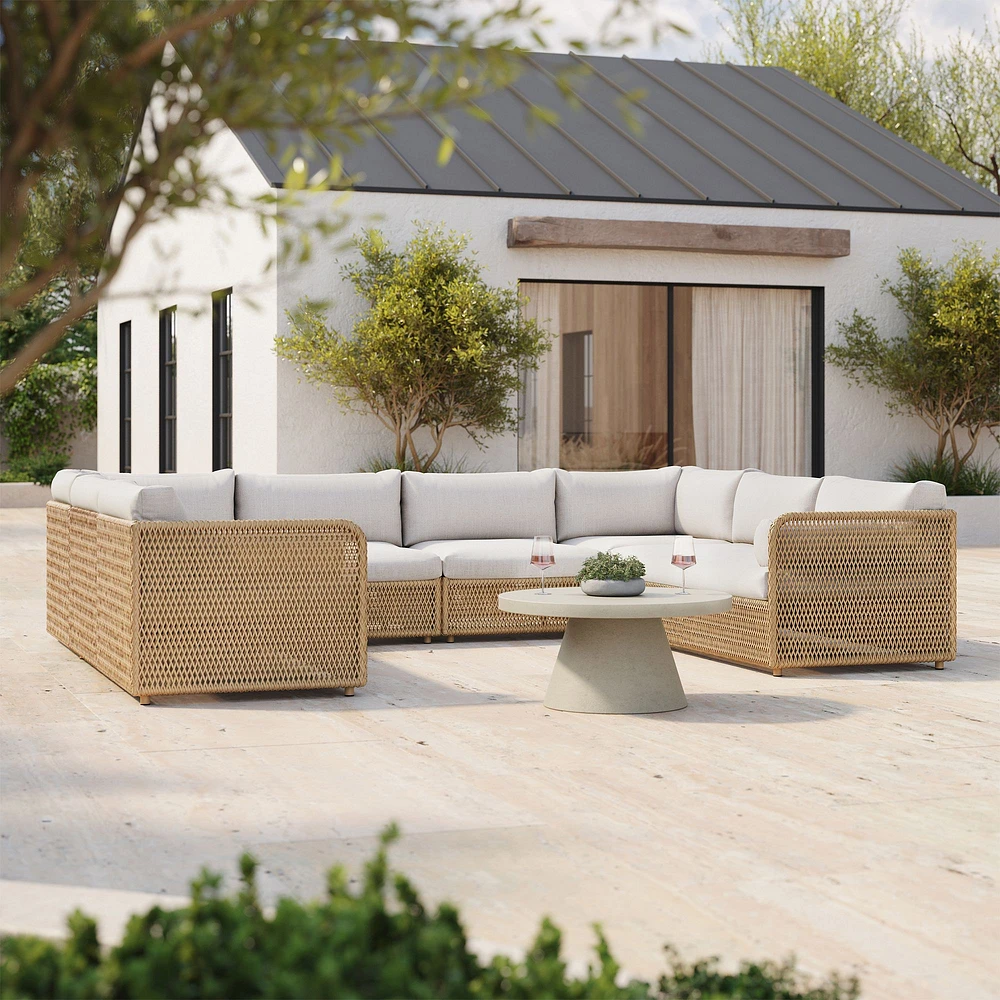 Coastal Outdoor 130in 6 Piece U Shaped Sectional, Silverstone