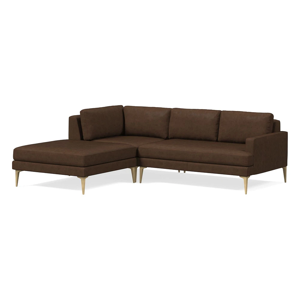 Andes 94" Left Multi Seat 3-Piece Ottoman Sectional, Standard Depth, Vegan Leather, Saddle, Dark Pewter