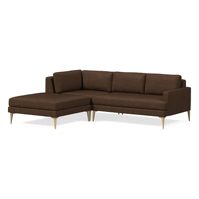 Andes 94" Left Multi Seat 3-Piece Ottoman Sectional, Standard Depth, Vegan Leather, Saddle, Dark Pewter