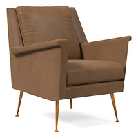 Carlo Mid-Century Chair, Poly, Saddle Leather, Nut, Pecan