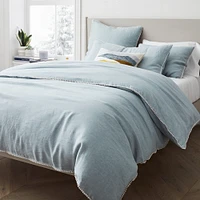 European Flax Linen Pom Twin Duvet, White