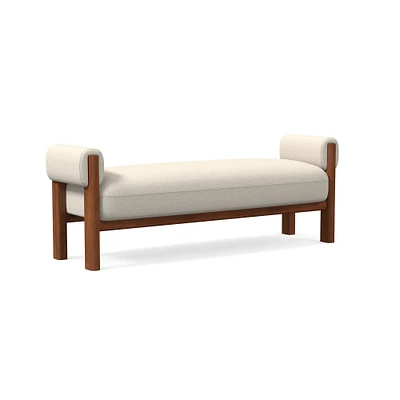 Nils 57" Bench, Yarn Dyed Linen Weave, Alabaster, Cool Walnut