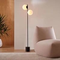 Sphere and Stem Floor Lamp Matte Black Milk Glass (62")