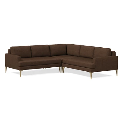Andes 105" Multi Seat 3-Piece L-Shaped Sectional, Standard Depth, Vegan Leather, Saddle, Dark Pewter