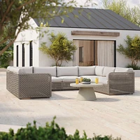 Coastal Outdoor 130in 6 Piece U Shaped Sectional, Silverstone