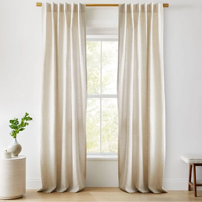 Open Box: Custom Size Solid European Flax Linen Curtain with Blackout Lining, Natural, 114"x63"