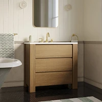 Graham Fully Closed 36" Single Vanity, Toasted Oak, White Quartz Top