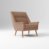 Carlo Highback Chair, Poly, Yarn Dyed Linen Weave, Alabaster, Pecan