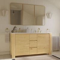 Graham Fully Closed 60" Double Vanity, Toasted Oak, White Quartz Top