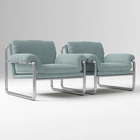 Desmond Chair, Deluxe Linen, Sand, Polished Stainless Steel