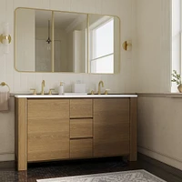 Graham Fully Closed 60" Double Vanity, Toasted Oak, White Quartz Top