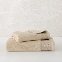 Cotton Linen Gathered Border, Hand Towel, Natural