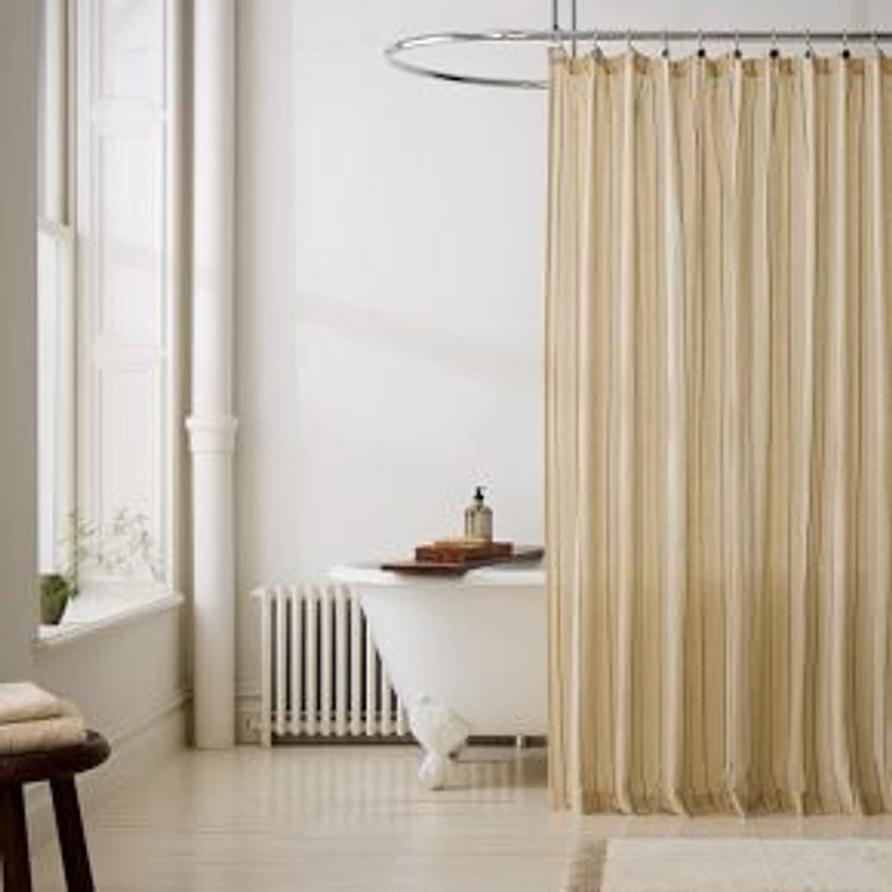 Cotton Linen Stripe Shower Curtain, Natural, 72"x74"