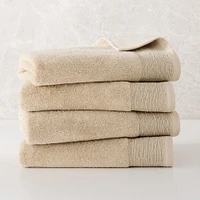 Cotton Linen Gathered Border Natural Set of 2 - (1 Bath Towel, 1 Hand)