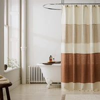 Colorblock European Linen Shower Curtain, Terracotta, 72"x74"