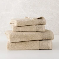 Cotton Linen Gathered Border Natural Set of 2 - (1 Bath Towel, 1 Hand)