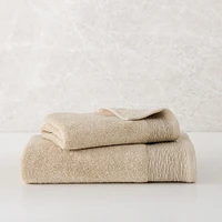 Cotton Linen Gathered Border Natural Set of 2 - (1 Bath Towel, 1 Hand)