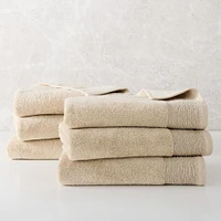 Cotton Linen Gathered Border Natural Set of 2 - (1 Bath Towel, 1 Hand)