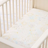 Stars And Moon Crib Sheet, White, Gold