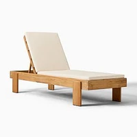 Monterey Outdoor Chaise Lounge with Cushion and Tray, Natural Teak, Crosshatch Weave, Alabaster