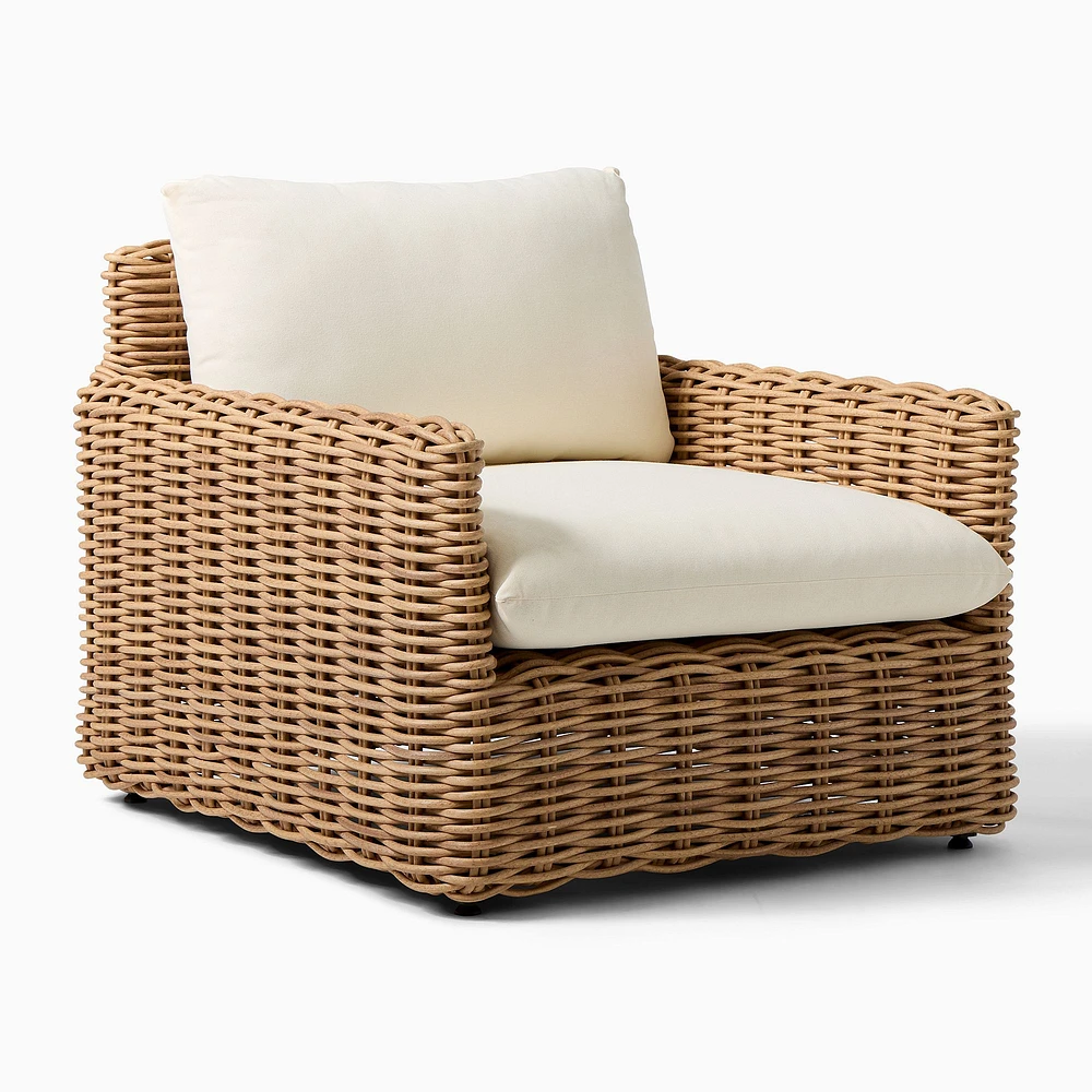 Westport Thin Outdoor Lounge Chair, All Weather Wicker, Natural, Crosshatch Weave, Alabaster