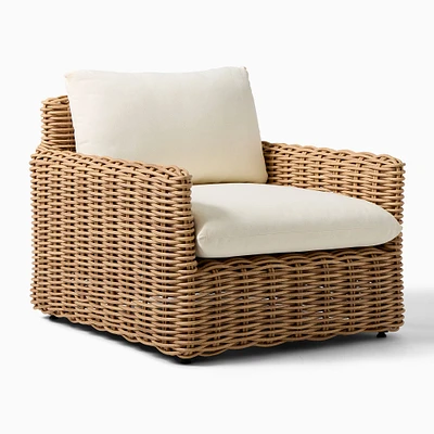 Westport Slim Profile Outdoor Lounge Chair, All Weather Wicker, Natural, Crosshatch Weave, Alabaster