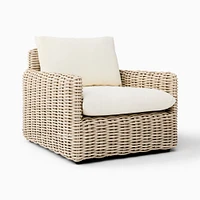 Westport Thin Outdoor Lounge Chair, All Weather Wicker, Natural, Crosshatch Weave, Alabaster