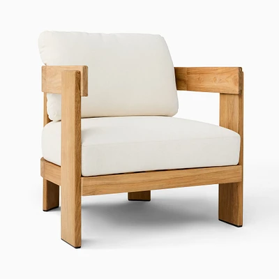 Monterey Outdoor Lounge Chair, Natural Teak, Crosshatch Weave, Alabaster