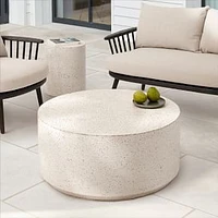 Terrazzo Drum Outdoor 36 in Round Coffee Table, White