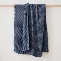 Open Box: Chunky Cotton Knit Throw, 50"x60", Marina Blue