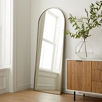 Metal Frame Arched Floor Mirror, Antique Brass, 28"Wx74"H