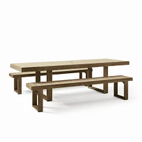 Outdoor Dining Set: Portside 76.5 - 106 Expandable Rectangle Table, Weathered Gray + Bench, 66",