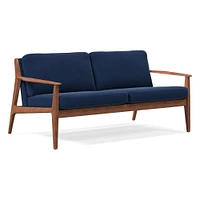 Midcentury Show Wood Sofa PLY Twill Camel Pecan