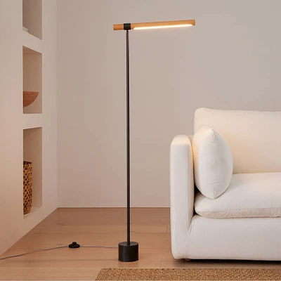 Linear Wood LED Floor Lamp Dark Bronze Natural Ash (46")