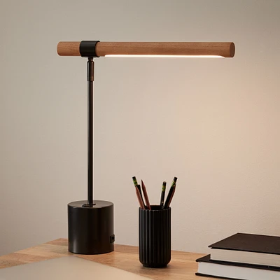 Linear Wood LED USB Table Lamp Dark Bronze Natural Ash (18")