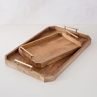 Deco Wood & Brass Handle Tray, 12x18