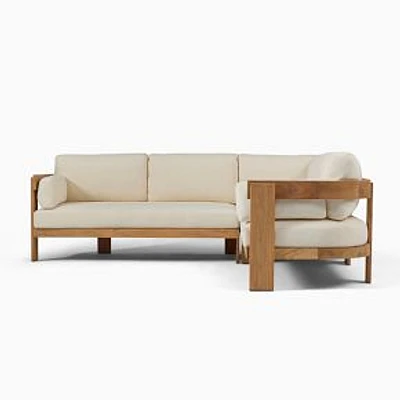 Monterey Outdoor 3-Piece L-Shaped Sectional, Natural Teak, Crosshatch Weave, Alabaster