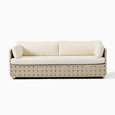 Porto Cristo Outdoor 76" Sofa with Aluminum Webbing, Seashore Bone, Crosshatch Weave, Alabaster