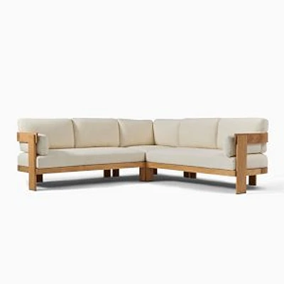 Monterey Outdoor Right Arm Sofa, Natural Teak, Crosshatch Weave, Alabaster