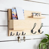 Solid Front Mail Holder with Coat Hooks, Black