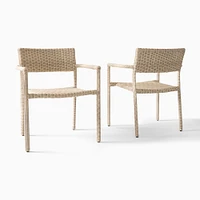 Westport Thin Outdoor Stacking Dining Arm Chair, All Weather Wicker, Natural, Set of 2