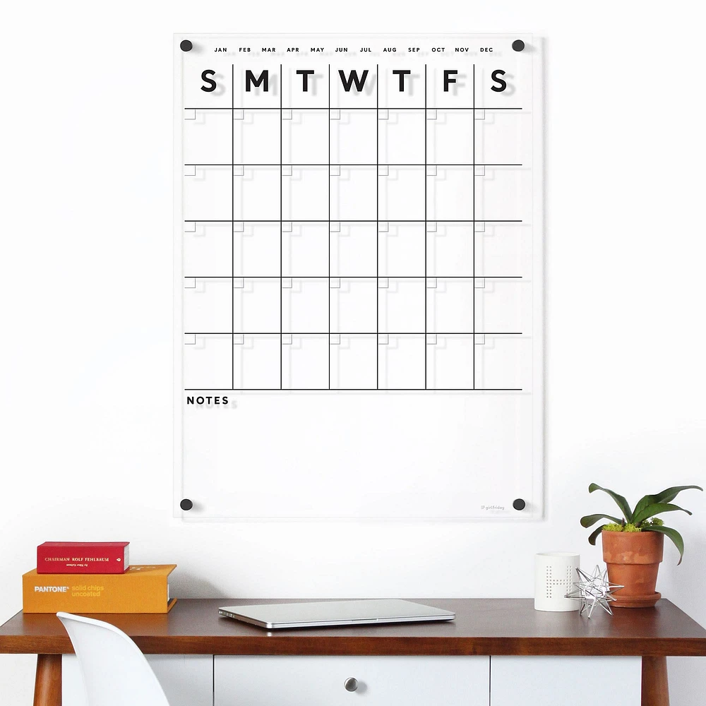 Acrylic Calendar, Bottom Notes, Black Text, Hardware, Small