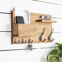 Solid Front Mail Holder with Coat Hooks, Black