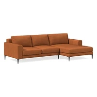 Harper 118" Right 2-Piece Chaise Sectional, Saddle Leather, Nut, Dark Bronze