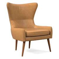 Erik Wing Chair, Poly, Ludlow Leather, Gray Smoke, Dark Oak