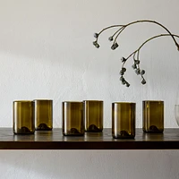 Vintage Drinking Glass, Short, 12oz, Olive, Set of 6