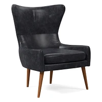 Erik Wing Chair, Poly, Ludlow Leather, Gray Smoke, Dark Oak