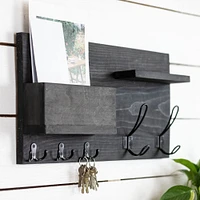 Solid Front Mail Holder with Coat Hooks, Black