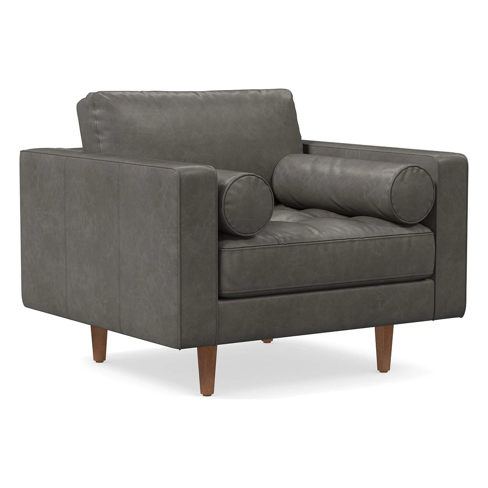 Dennes Chair, Down Blend, Ludlow Leather, Gray Smoke, Walnut