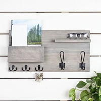 Solid Front Mail Holder with Coat Hooks, Black